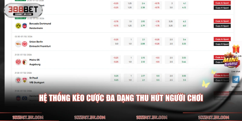 Hệ thống kèo cược đa dạng thu hút người chơi