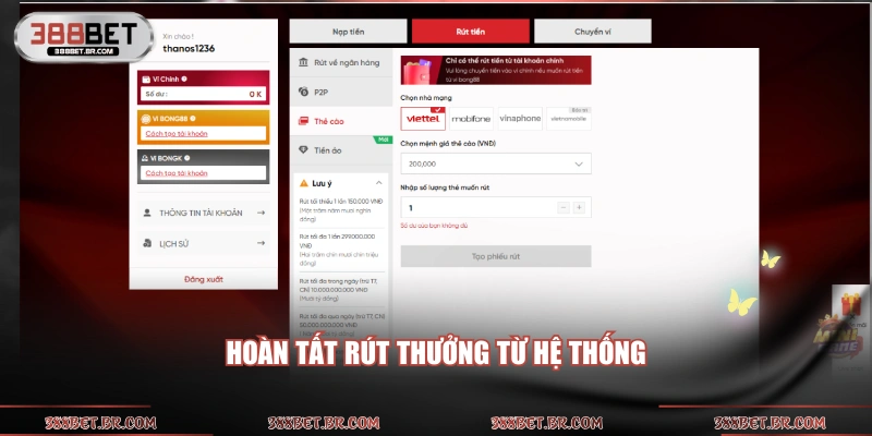 Hoàn tất rút thưởng từ hệ thống