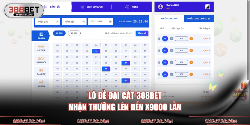Lô đề Đại Cát 388BET nhận thưởng lên đến x9000 lần