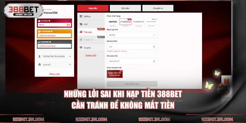 Những lỗi sai khi nạp tiền 388BET cần tránh để không mất tiền
